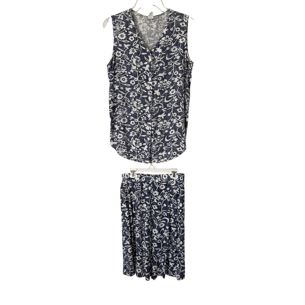 Impressions of California‎ Blue Floral 2 Piece Short & Top Set Vintage USA Made